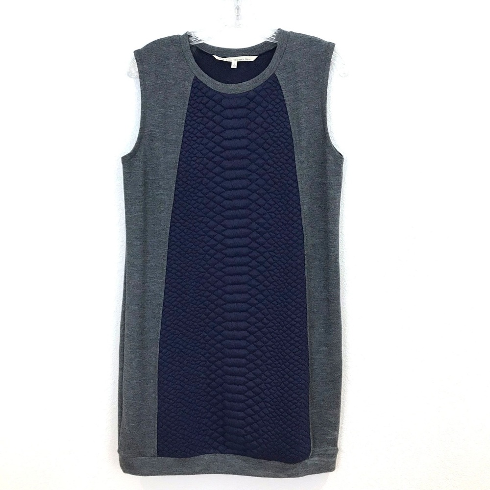 Sleeveless Navy and Gray Panel Knit Dress